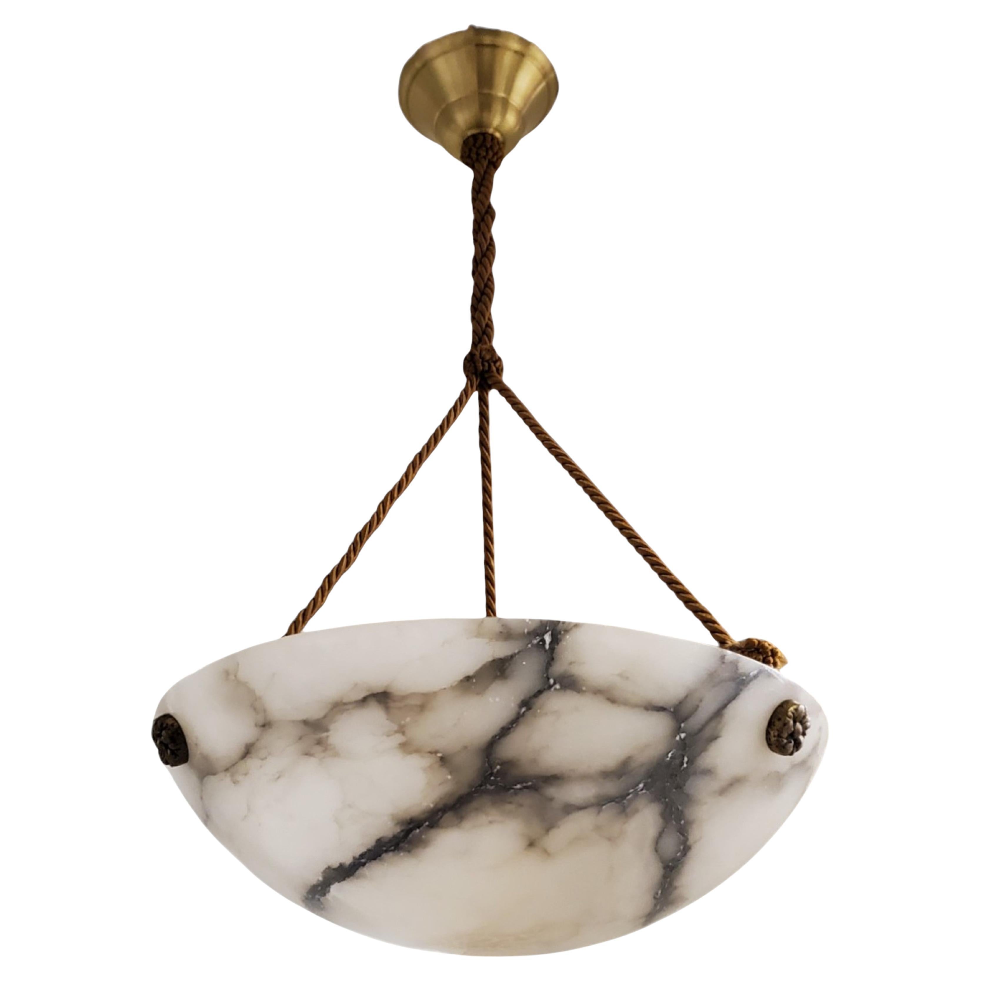 French white and grey veined original alabaster coupe w/ gold cord For Sale