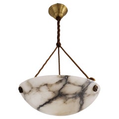 Antique French white and grey veined original alabaster coupe w/ gold cord