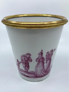 French White and Magenta Porcelain Bud Vase