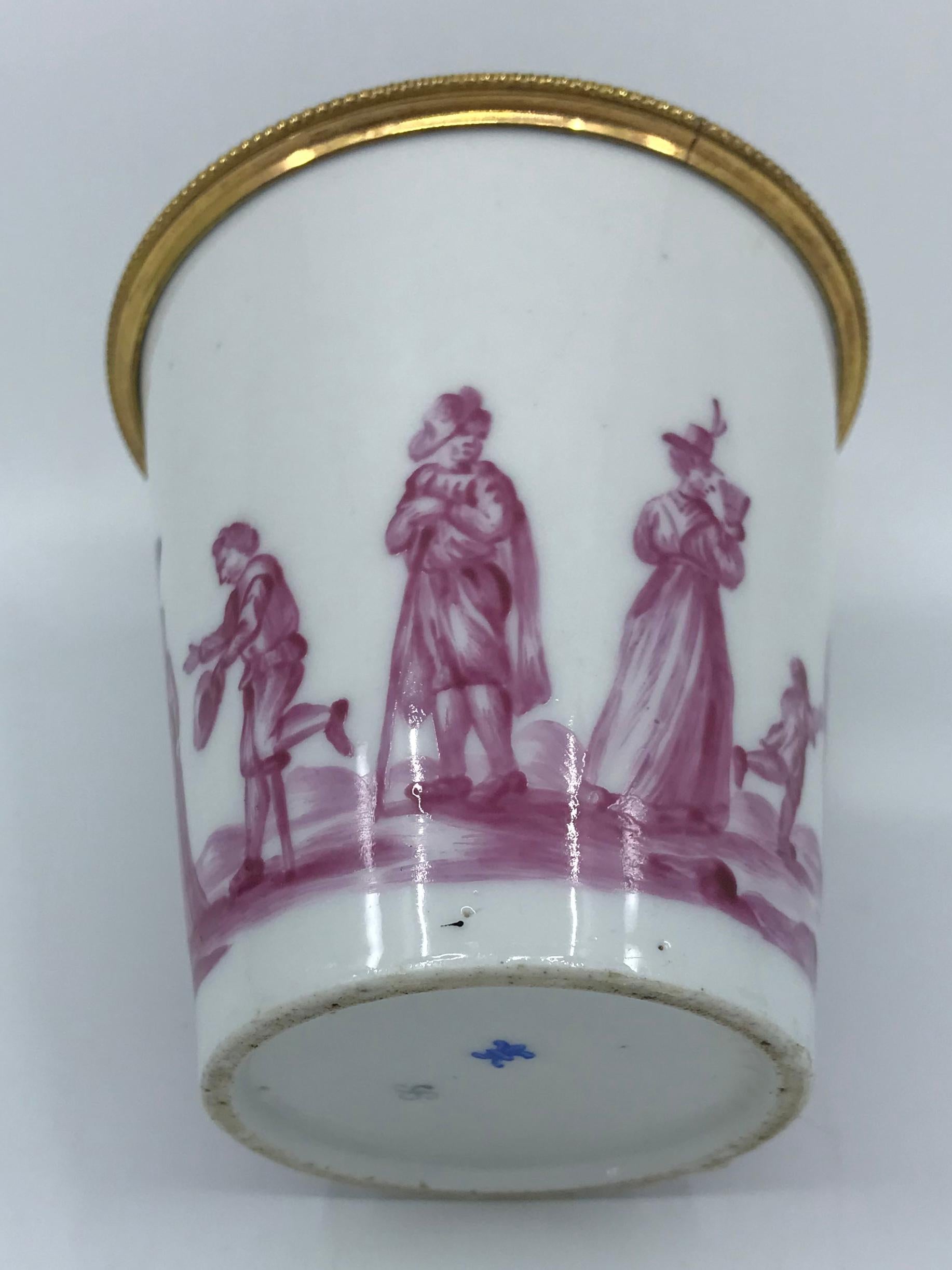 Hand-Painted French White and Magenta Porcelain Bud Vase For Sale