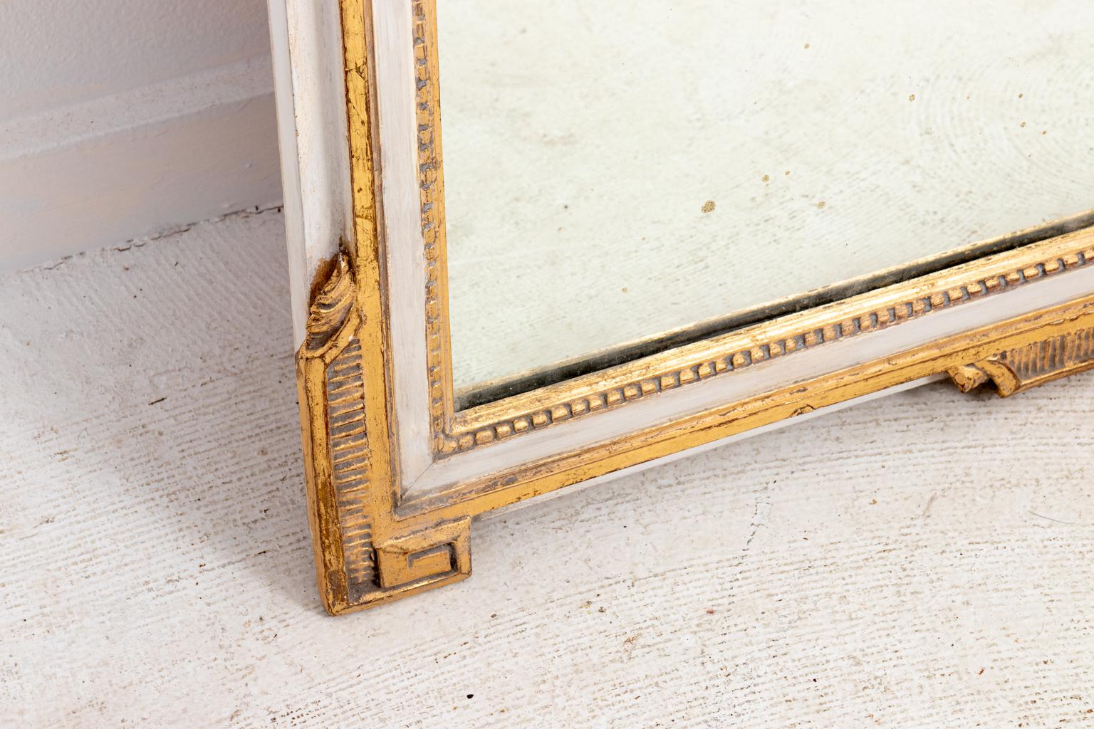 French Provincial French White Blue and Gold Trumeau Mirror