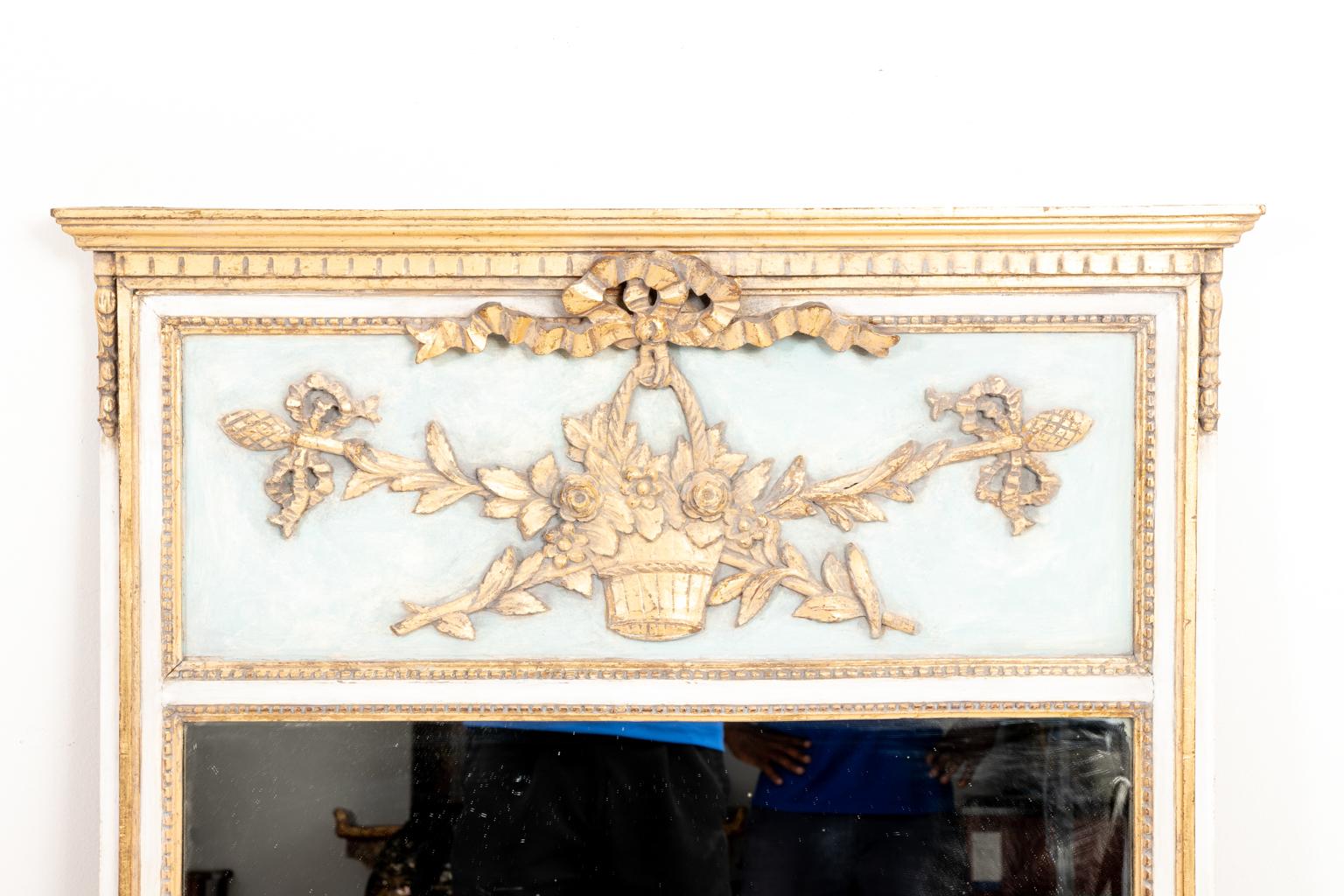 20th Century French White Blue and Gold Trumeau Mirror