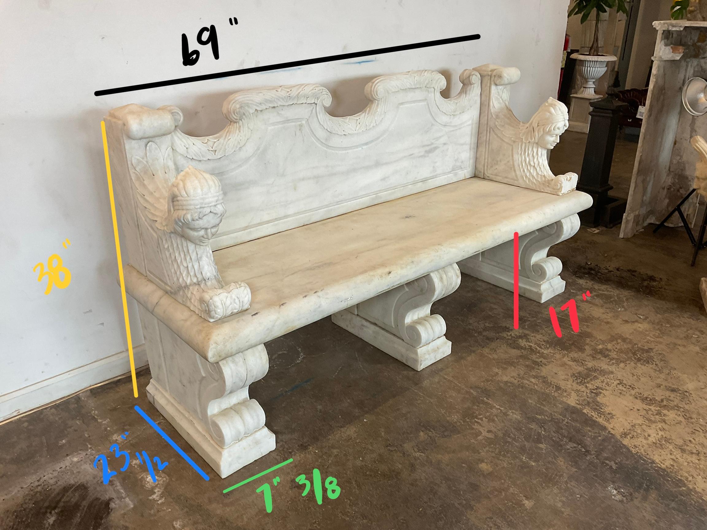 French White Carrara Marble Bench 14