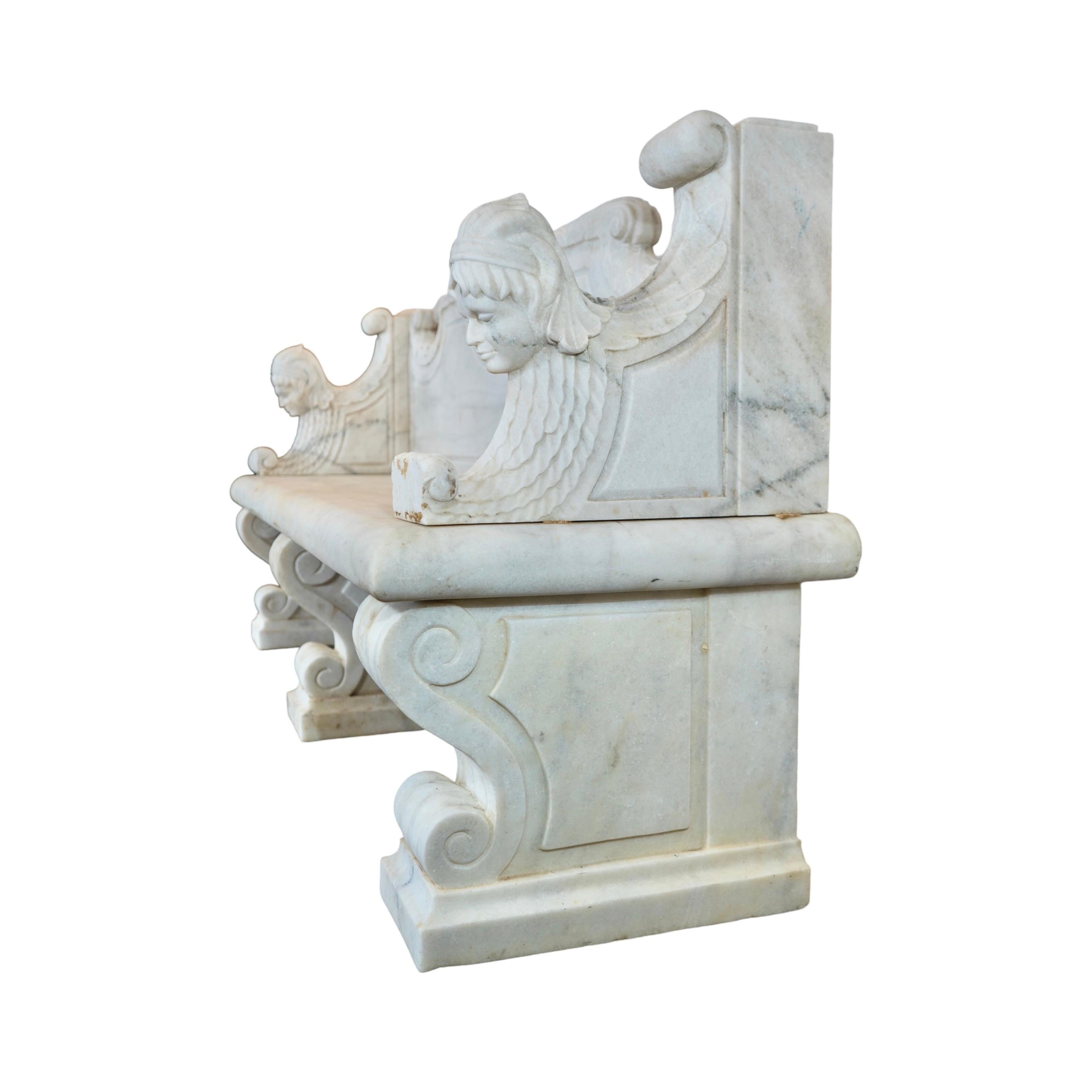 18th Century and Earlier French White Carrara Marble Bench