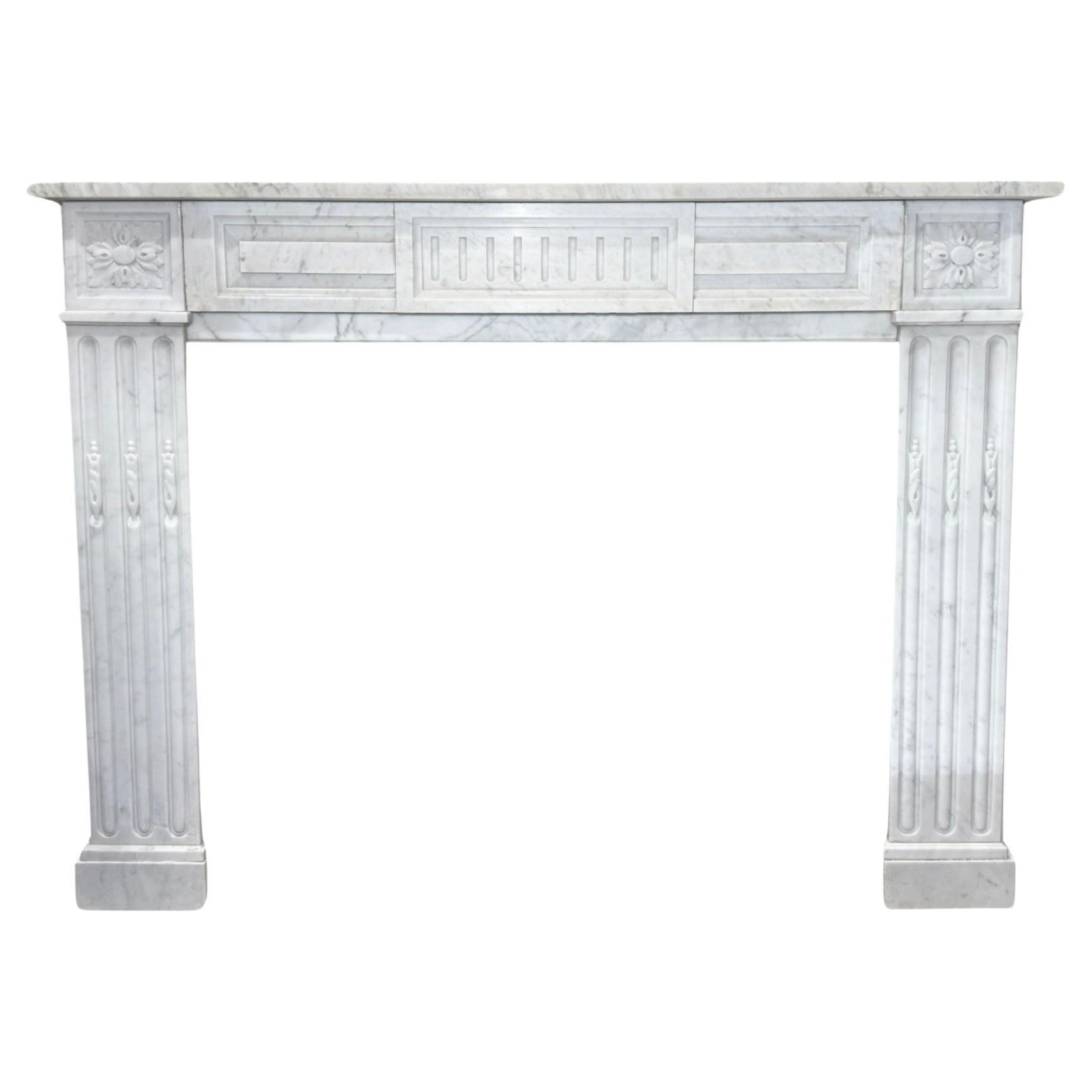 French White Veined Carrara Marble Mantel For Sale