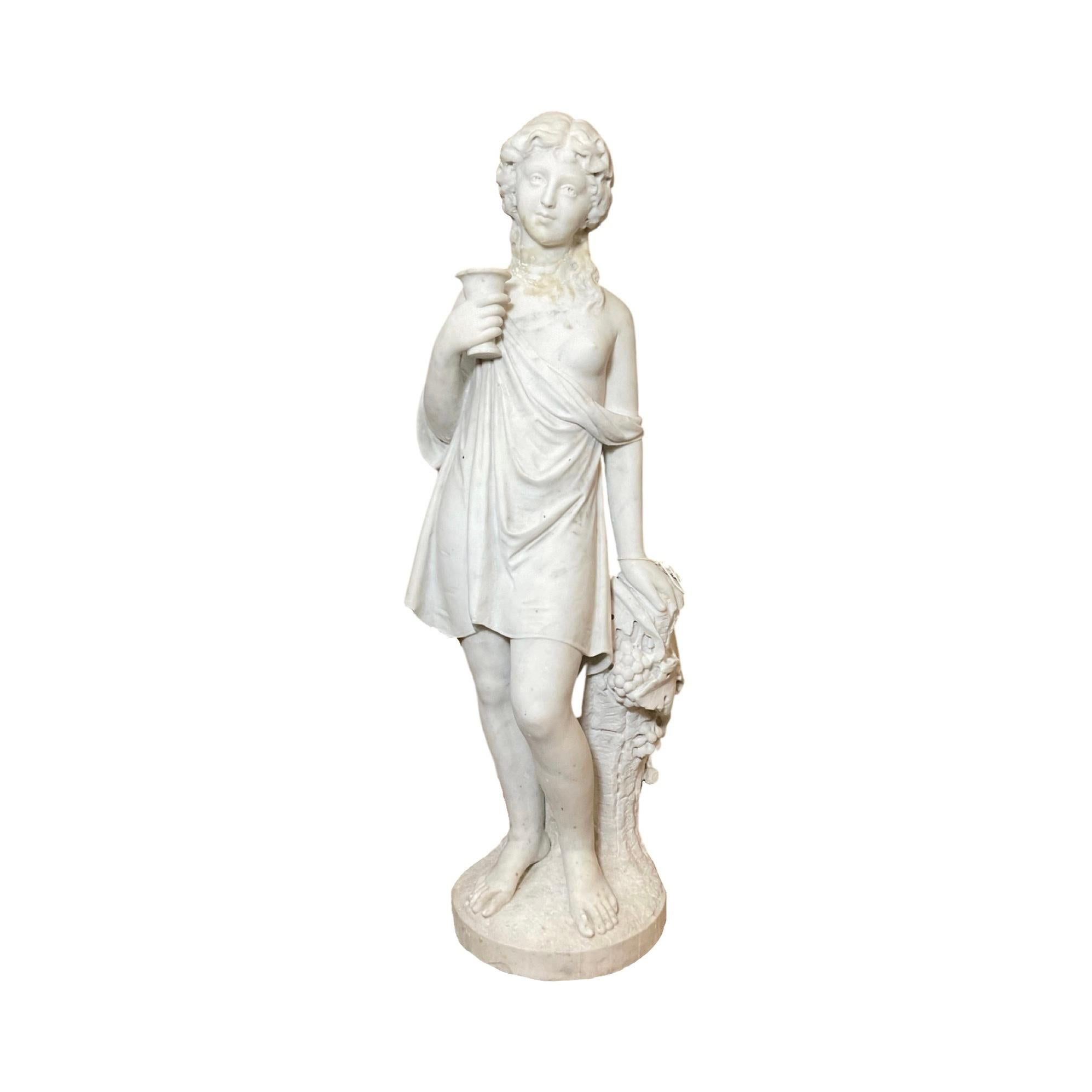 This 1890s French White Carrara Marble Sculpture is a timeless and elegant masterpiece, hand-crafted from the finest marble in France. Its classic design and high-quality material make it a valuable addition to any art collection. Choose to display