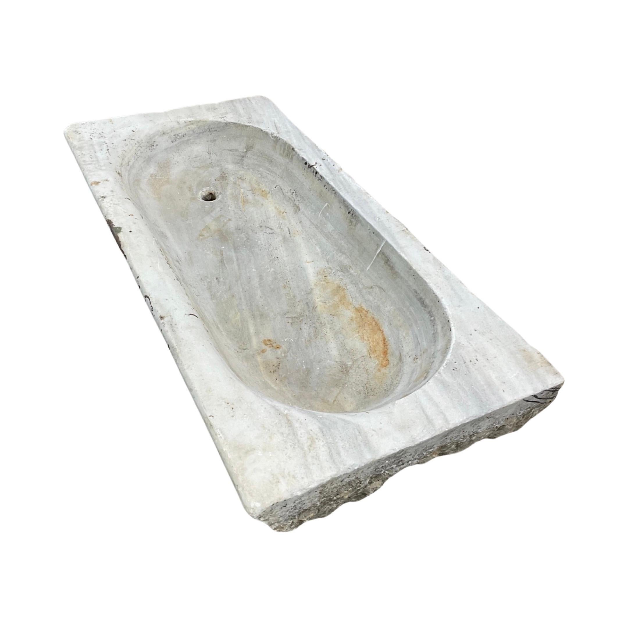French White Carrara Marble Sink In Good Condition For Sale In Dallas, TX