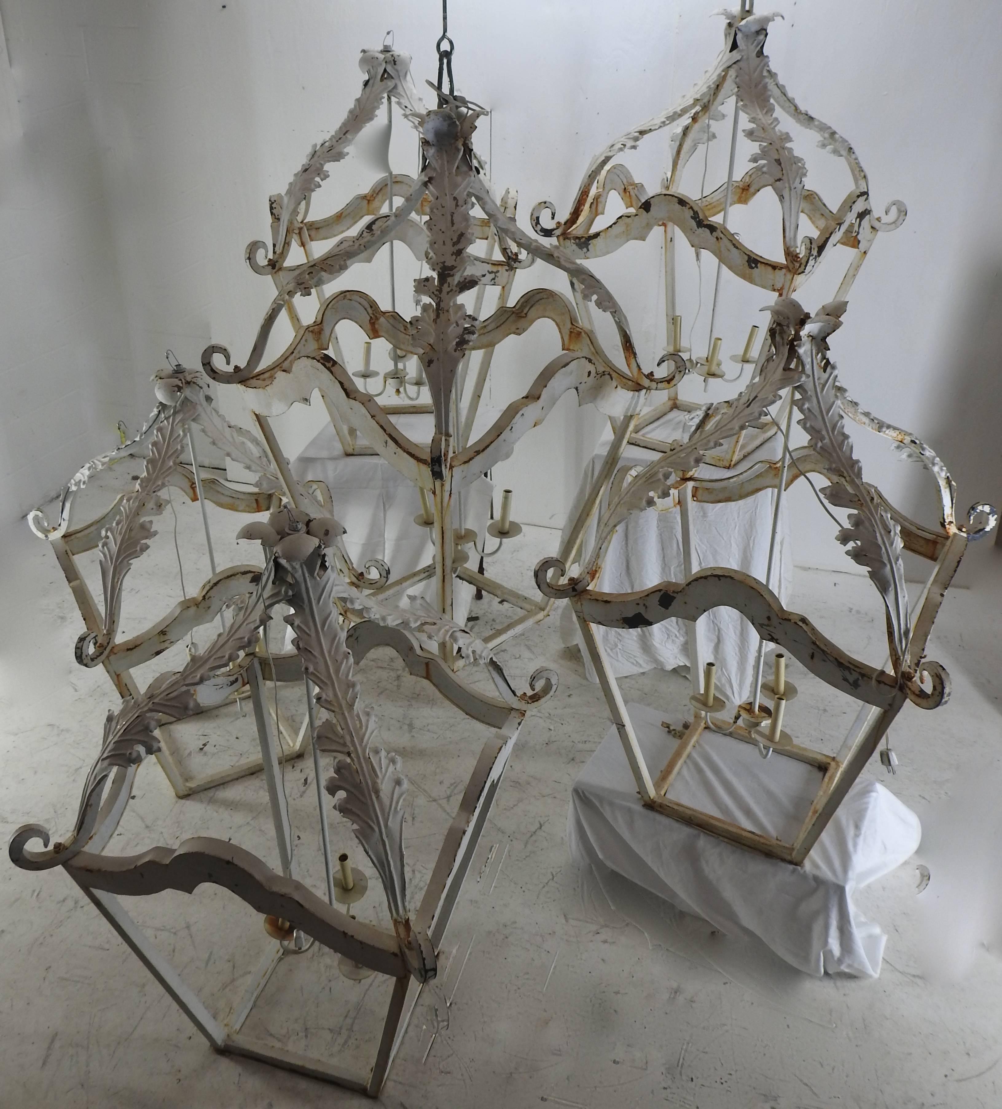 French White Cast Iron Lantern Chandelier 4