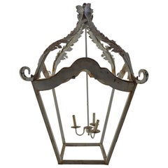 Antique French White Cast Iron Lantern Chandelier