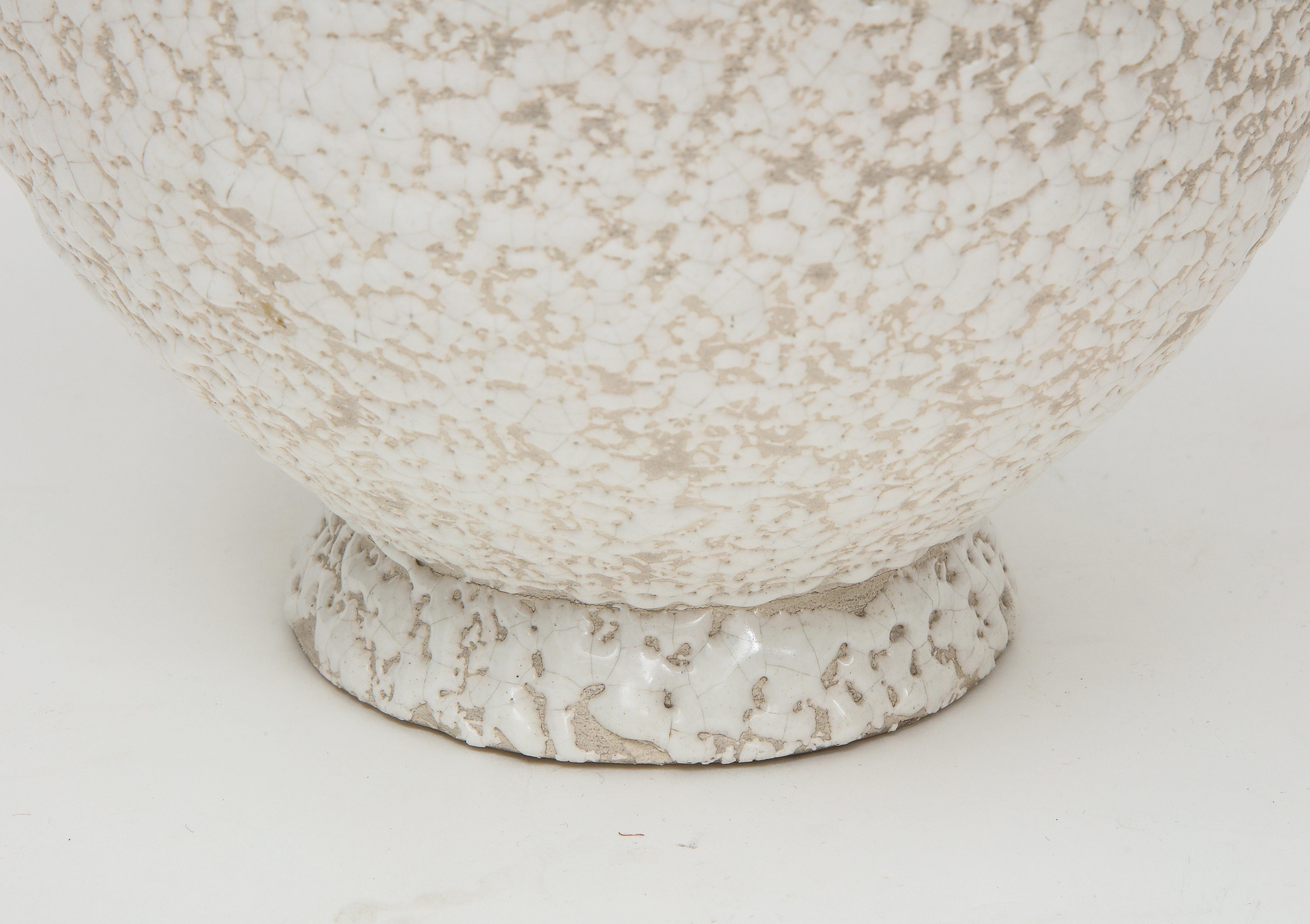French White Ceramic Lamp, Textured Glaze, Parchment Shade, France, c. 1950 3