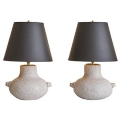 French White Ceramic Table Lamp, 1960s - 2 Available