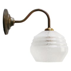 Vintage French White Clichy Glass Brass Sconces Wall Lamps