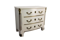 French White Commode Louis XVI Style Chest of Drawers  Elm & Bronze, 20th Mid-C