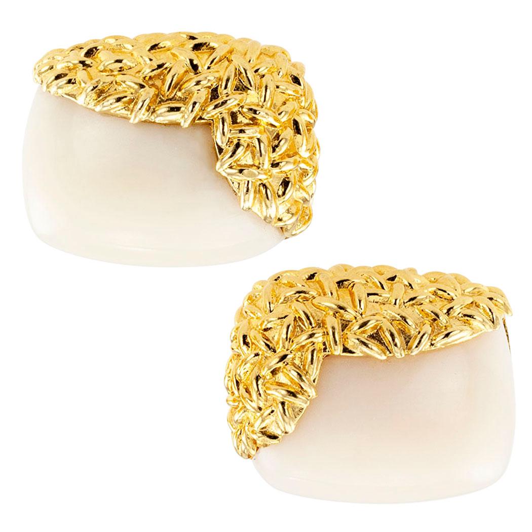 French White Coral Gold Cufflinks