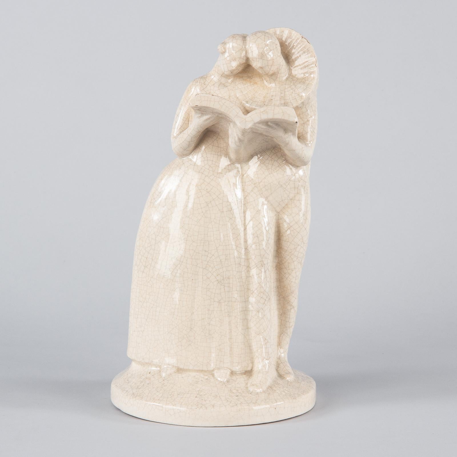 French White Crackled Ceramic Statuette, circa 1930s For Sale 8