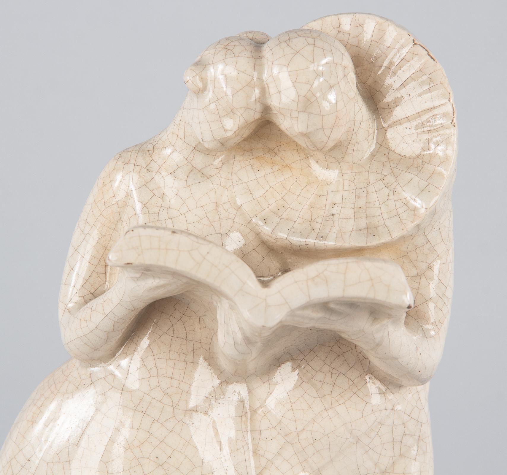 French White Crackled Ceramic Statuette, circa 1930s For Sale 9