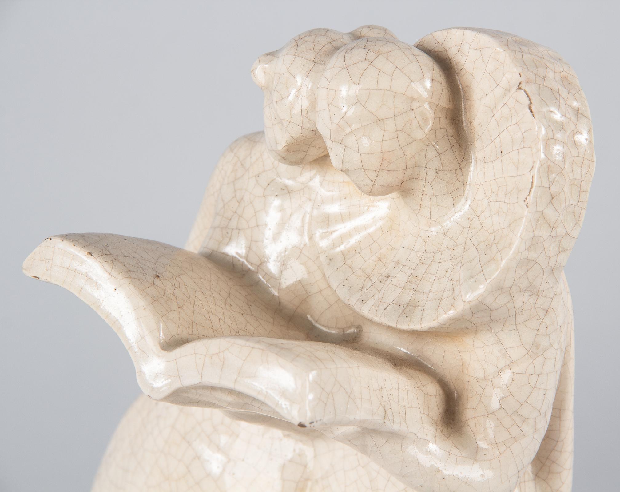 20th Century French White Crackled Ceramic Statuette, circa 1930s For Sale