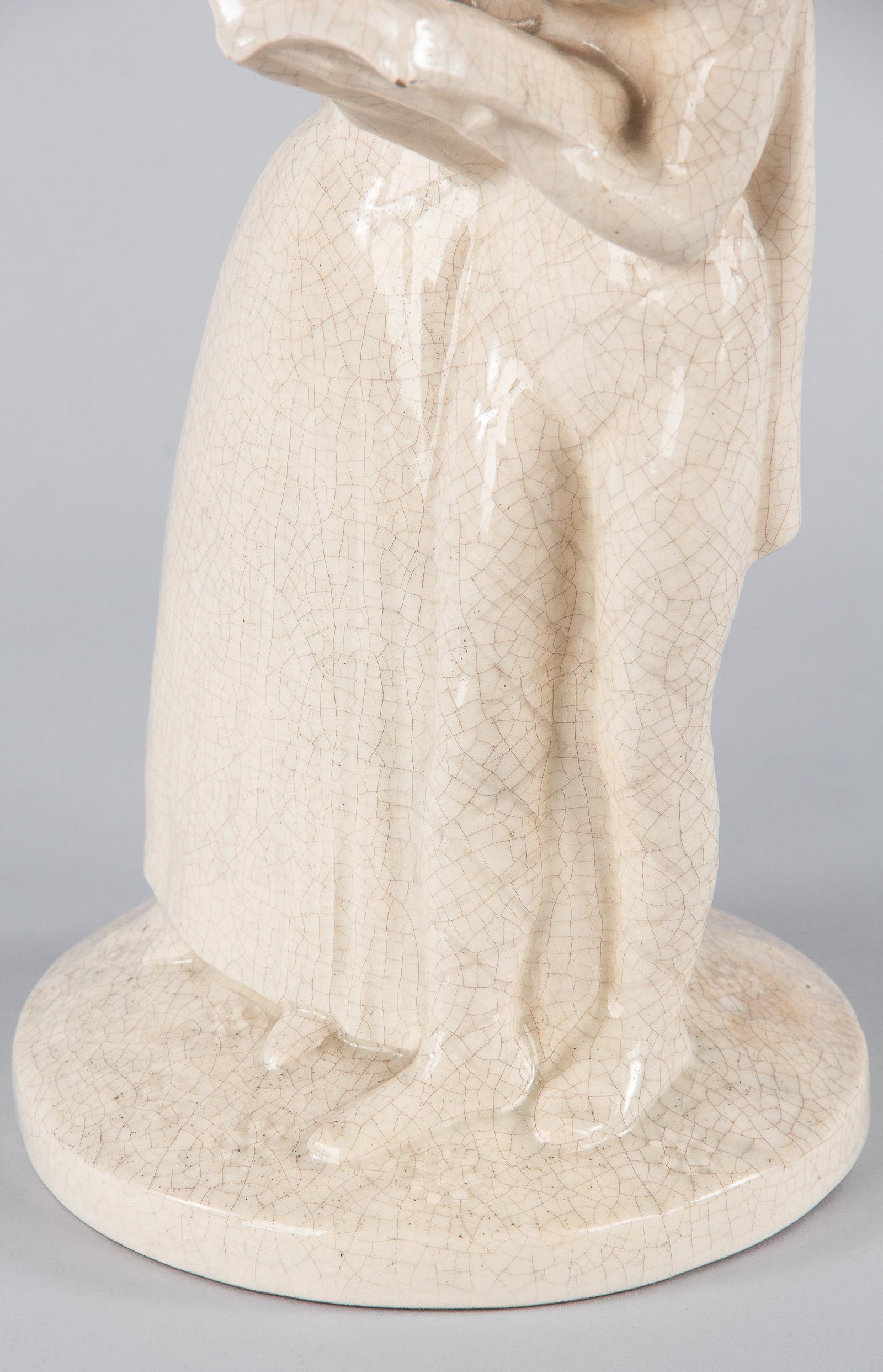 French White Crackled Ceramic Statuette, circa 1930s For Sale 1