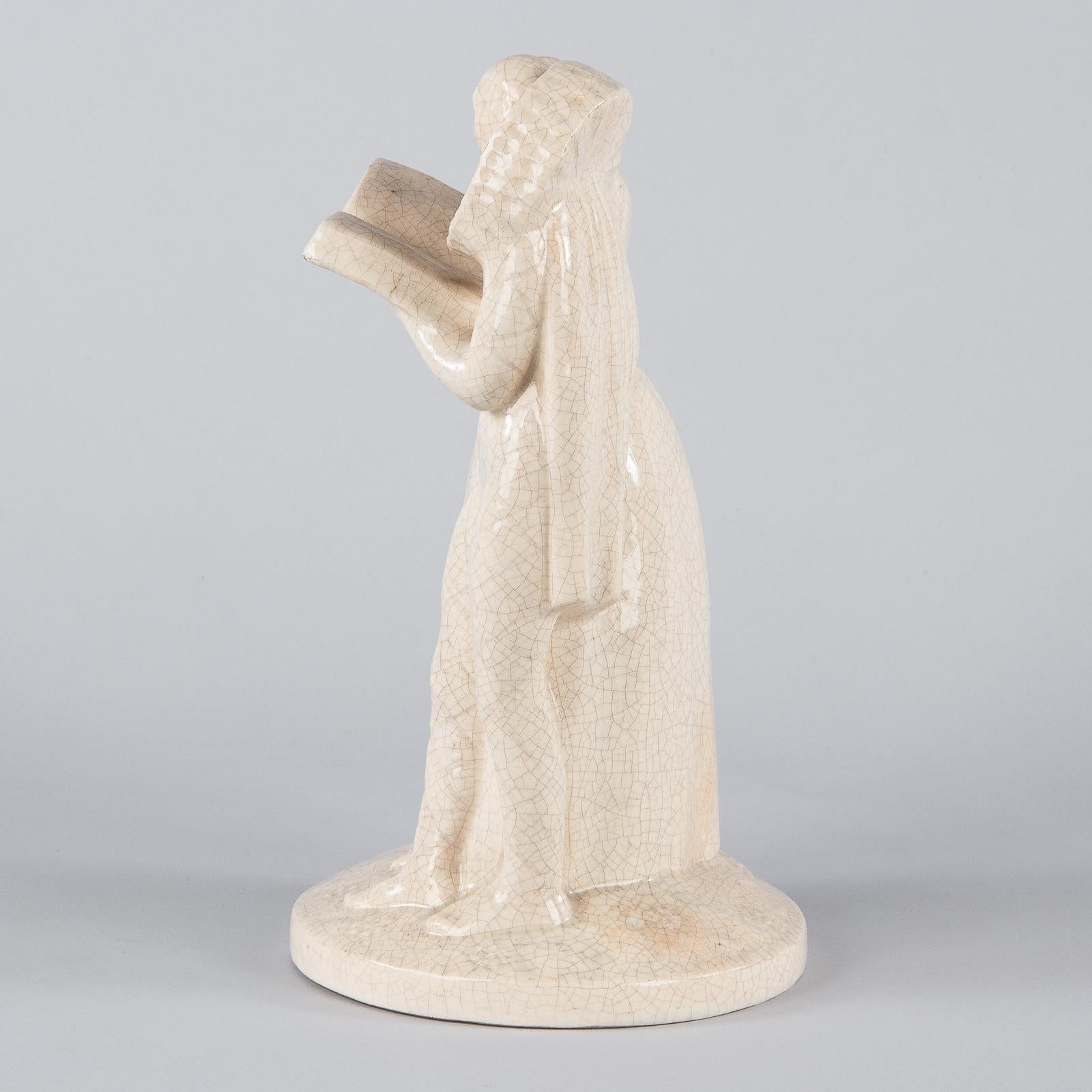 French White Crackled Ceramic Statuette, circa 1930s For Sale 2