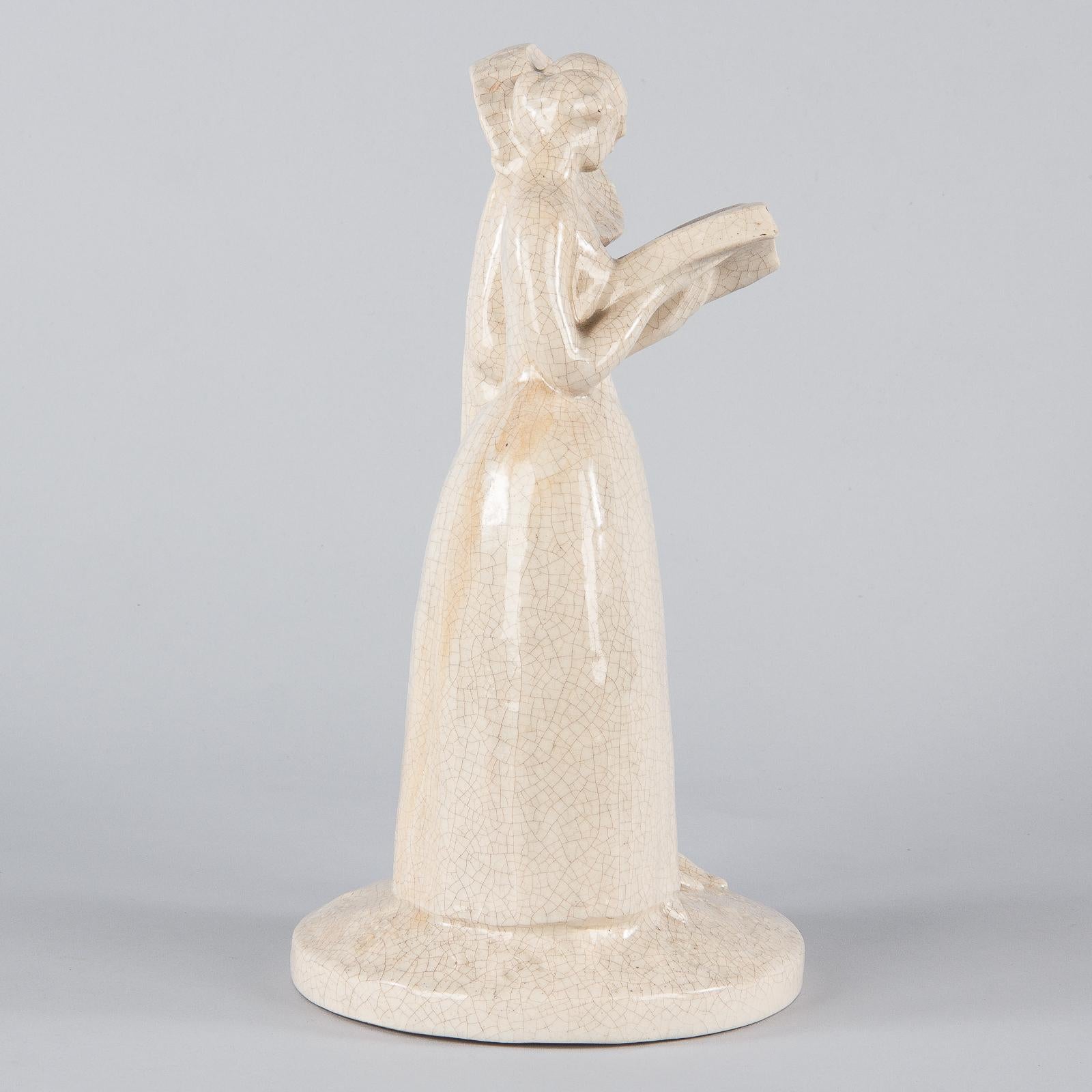 French White Crackled Ceramic Statuette, circa 1930s For Sale 4