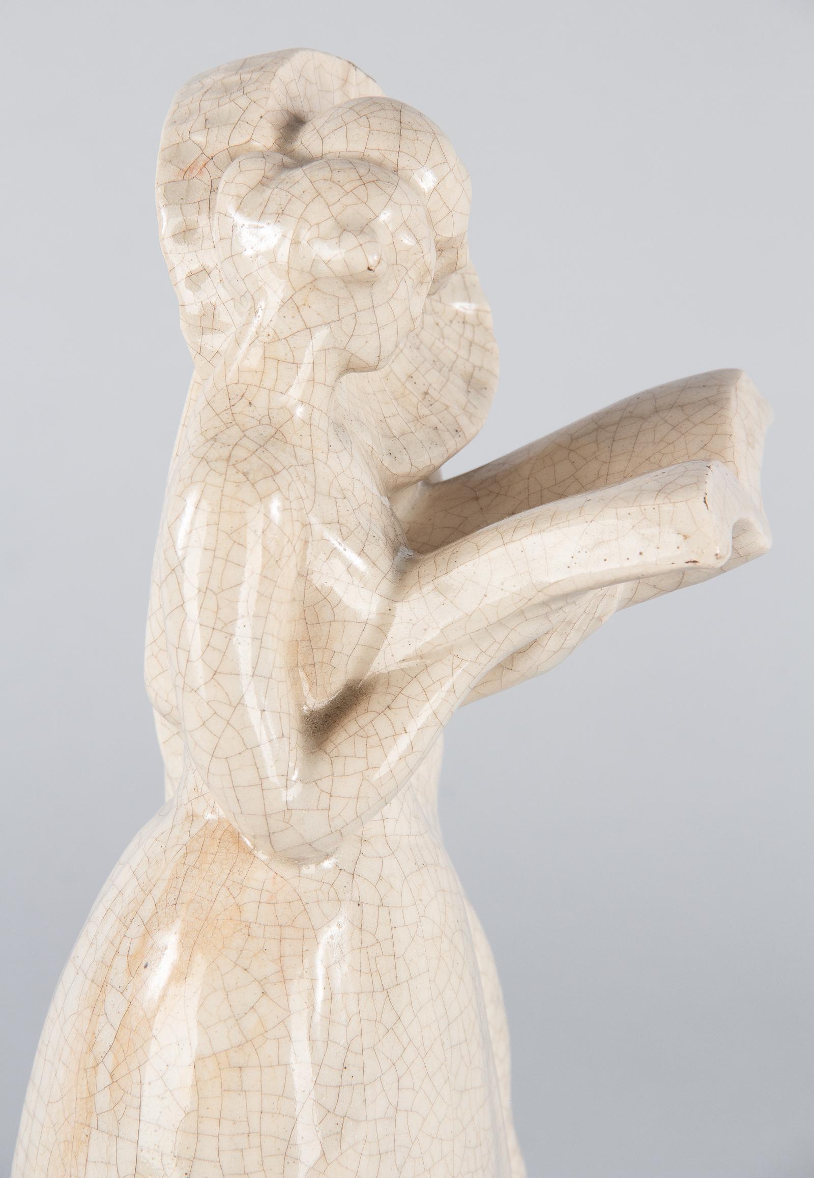 French White Crackled Ceramic Statuette, circa 1930s For Sale 5