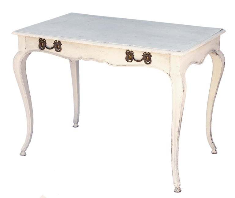 French White Desk with Original Ornate Hardware For Sale at 1stDibs