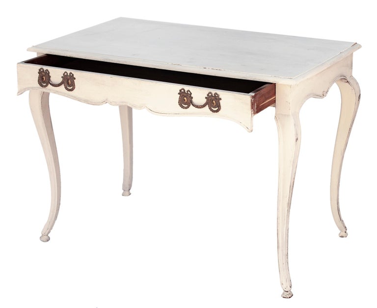 French White Desk with Original Ornate Hardware For Sale at 1stDibs