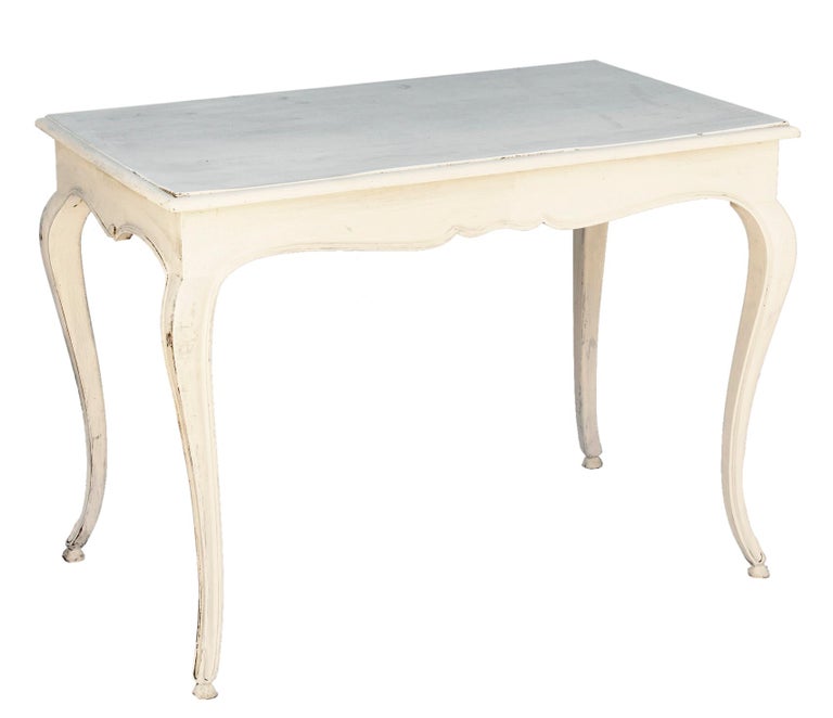 French White Desk with Original Ornate Hardware For Sale at 1stDibs