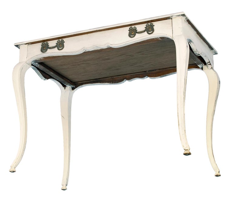 French White Desk with Original Ornate Hardware For Sale at 1stDibs