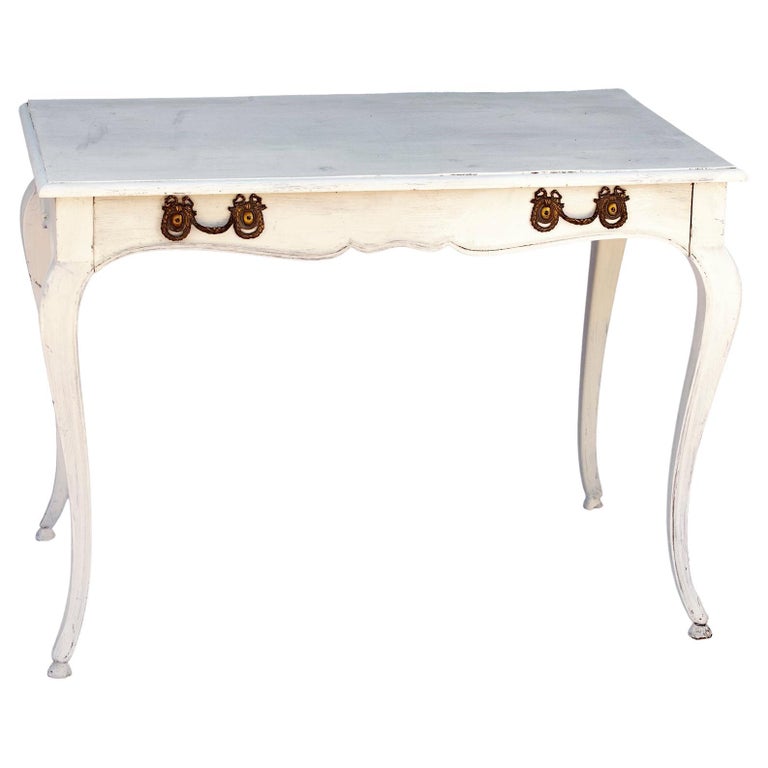 French White Desk with Original Ornate Hardware For Sale at 1stDibs