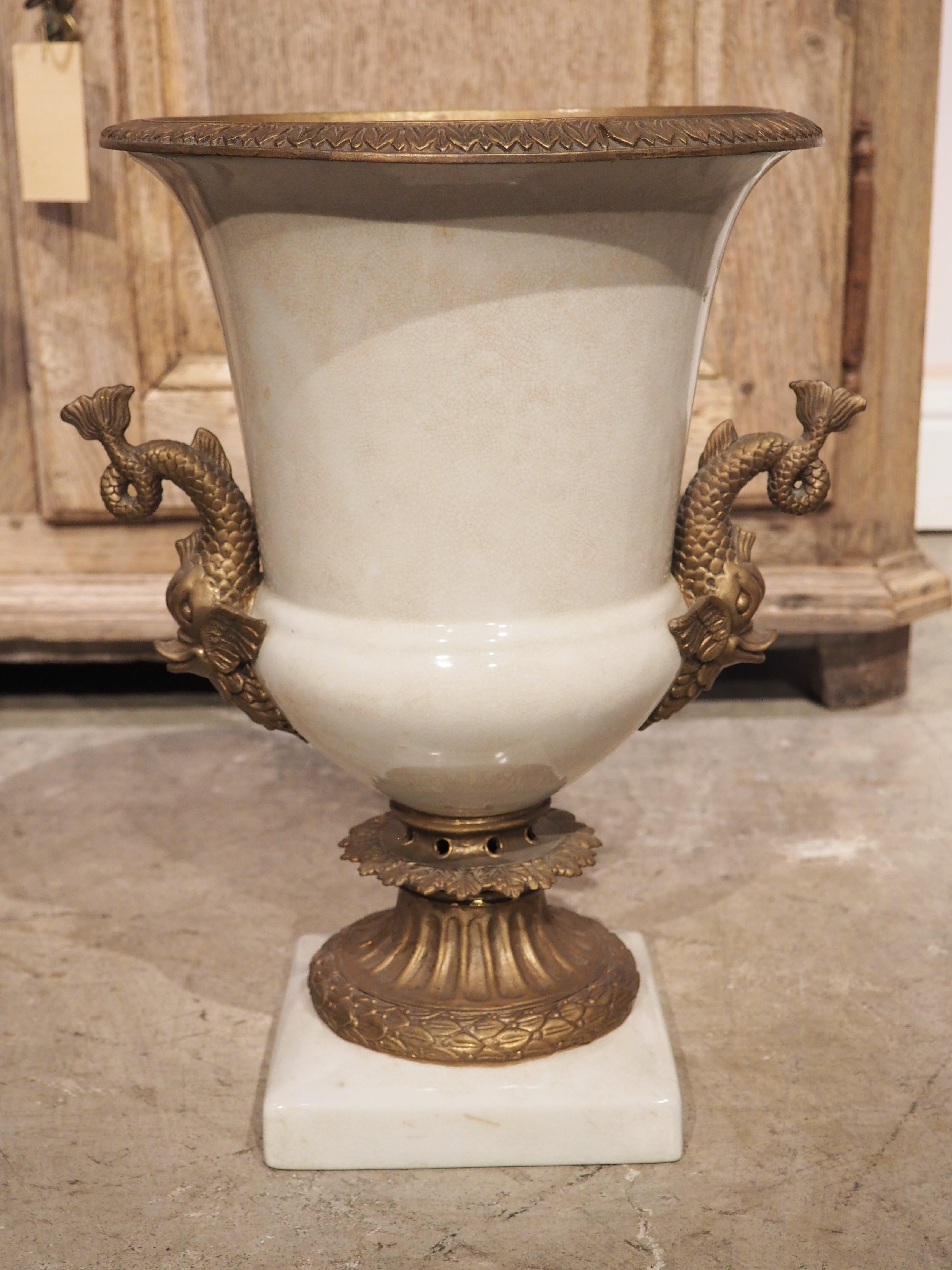 French White Faience Medici Form Vase with Bronze Dolphin Mounts, 19th Century 6