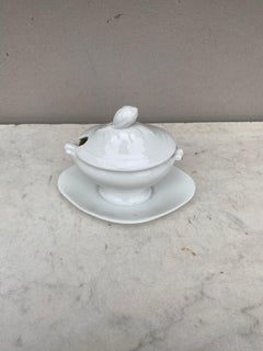 French White Faience Mustard Pot Limoges Circa 1900