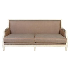 Vintage French White Frame Sofa with Beige Upholstery
