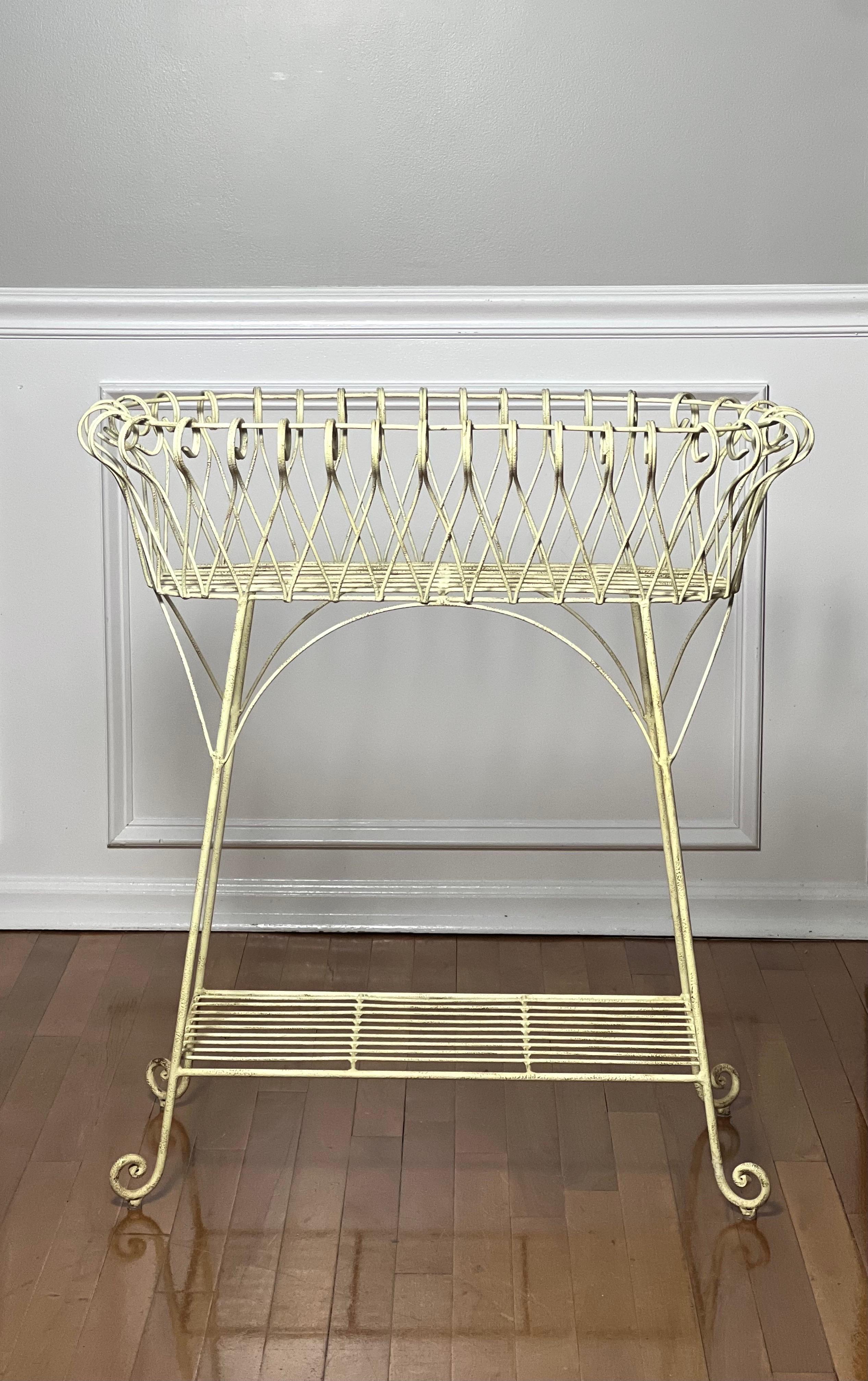 Painted French White Iron Jardiniere Plant Stand For Sale