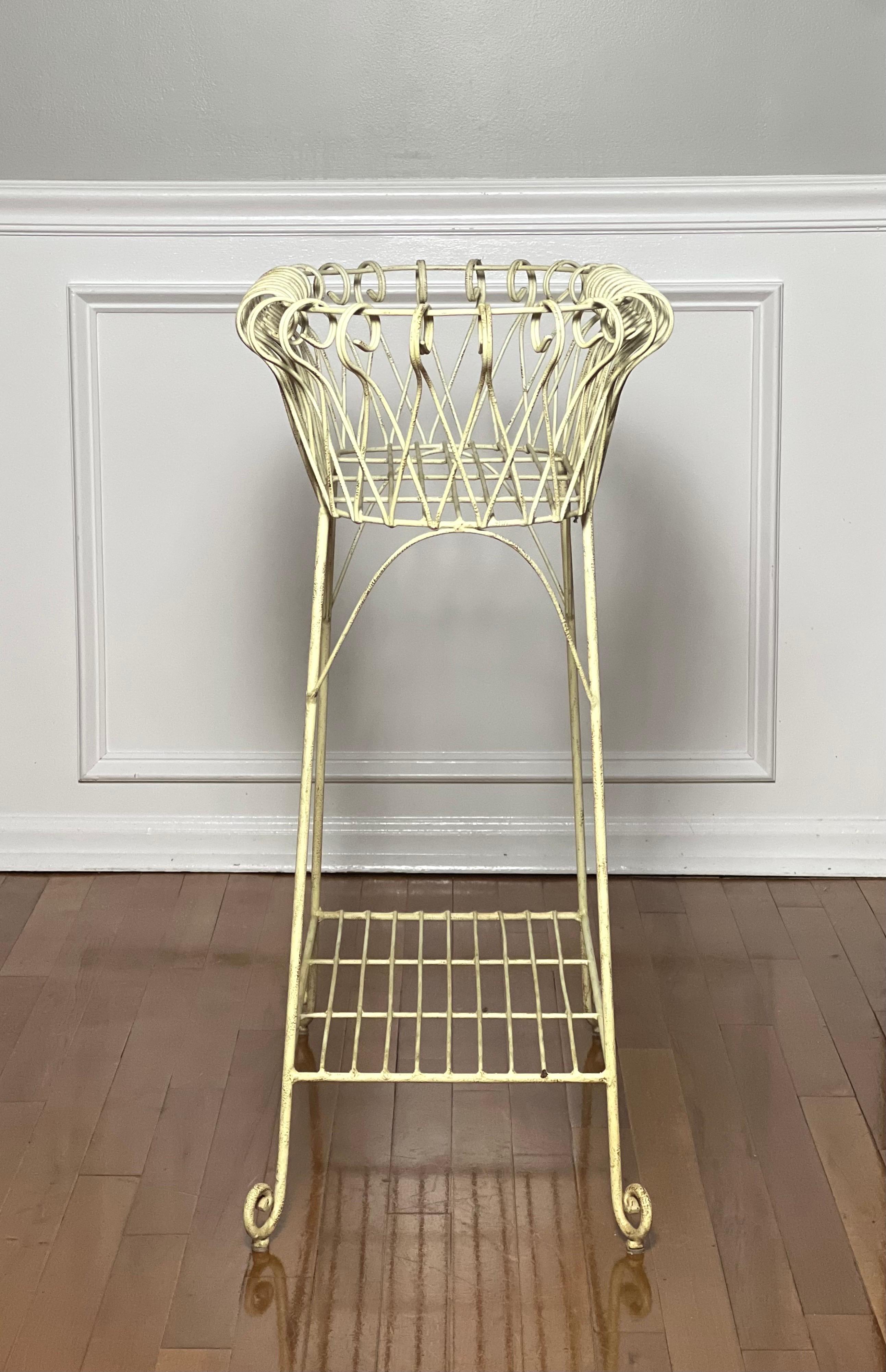 French White Iron Jardiniere Plant Stand For Sale 1