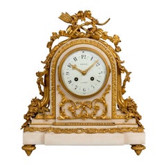 19th Century French White Marble and Gilt Striking Mantel Clock by Rollin Paris