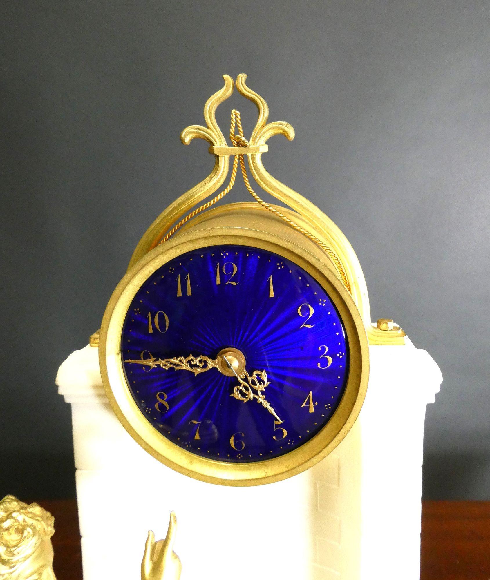 Late 19th Century French White Marble and Ormolu Figural Mantel Clock For Sale