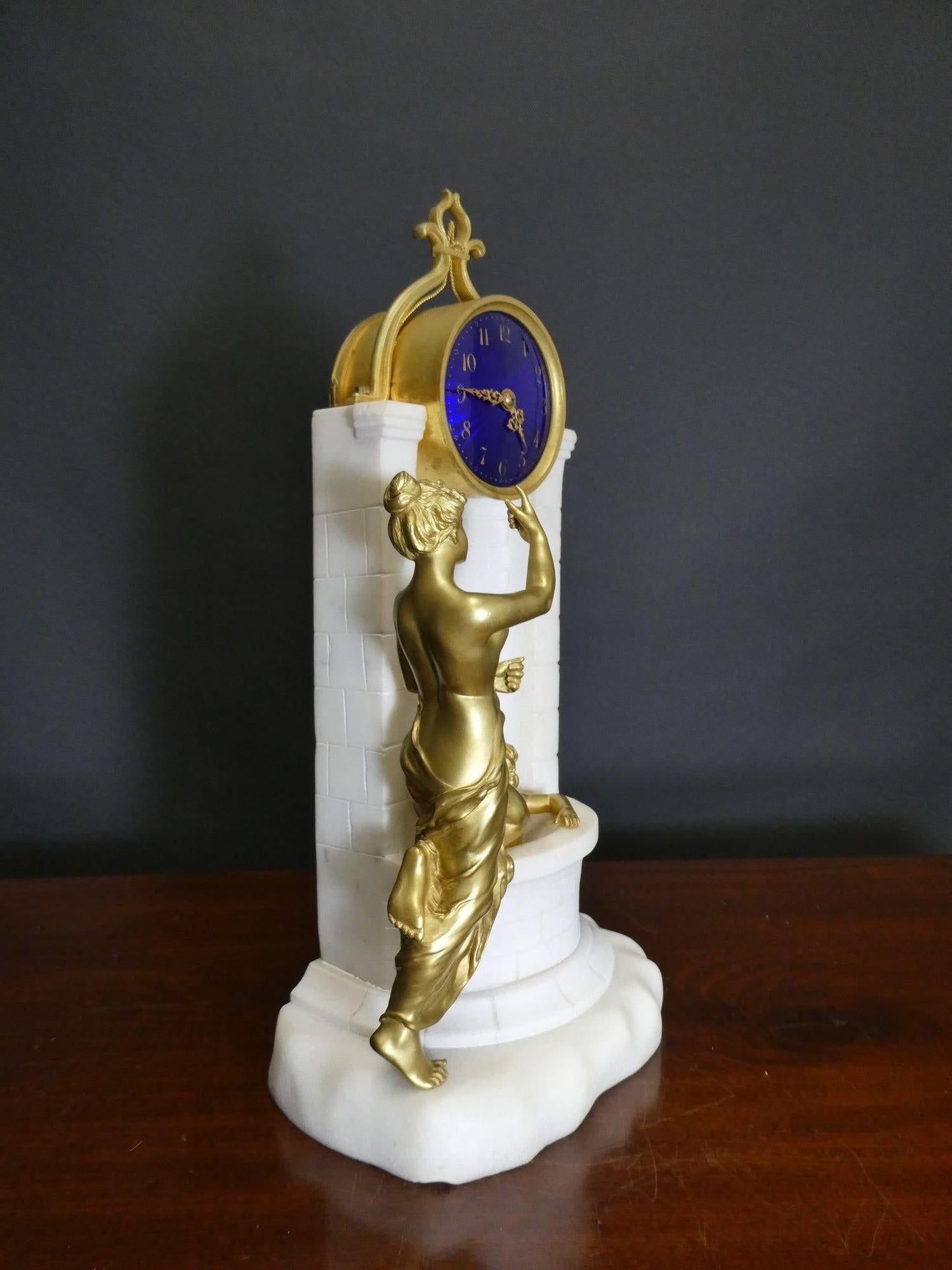 French White Marble and Ormolu Figural Mantel Clock For Sale 3