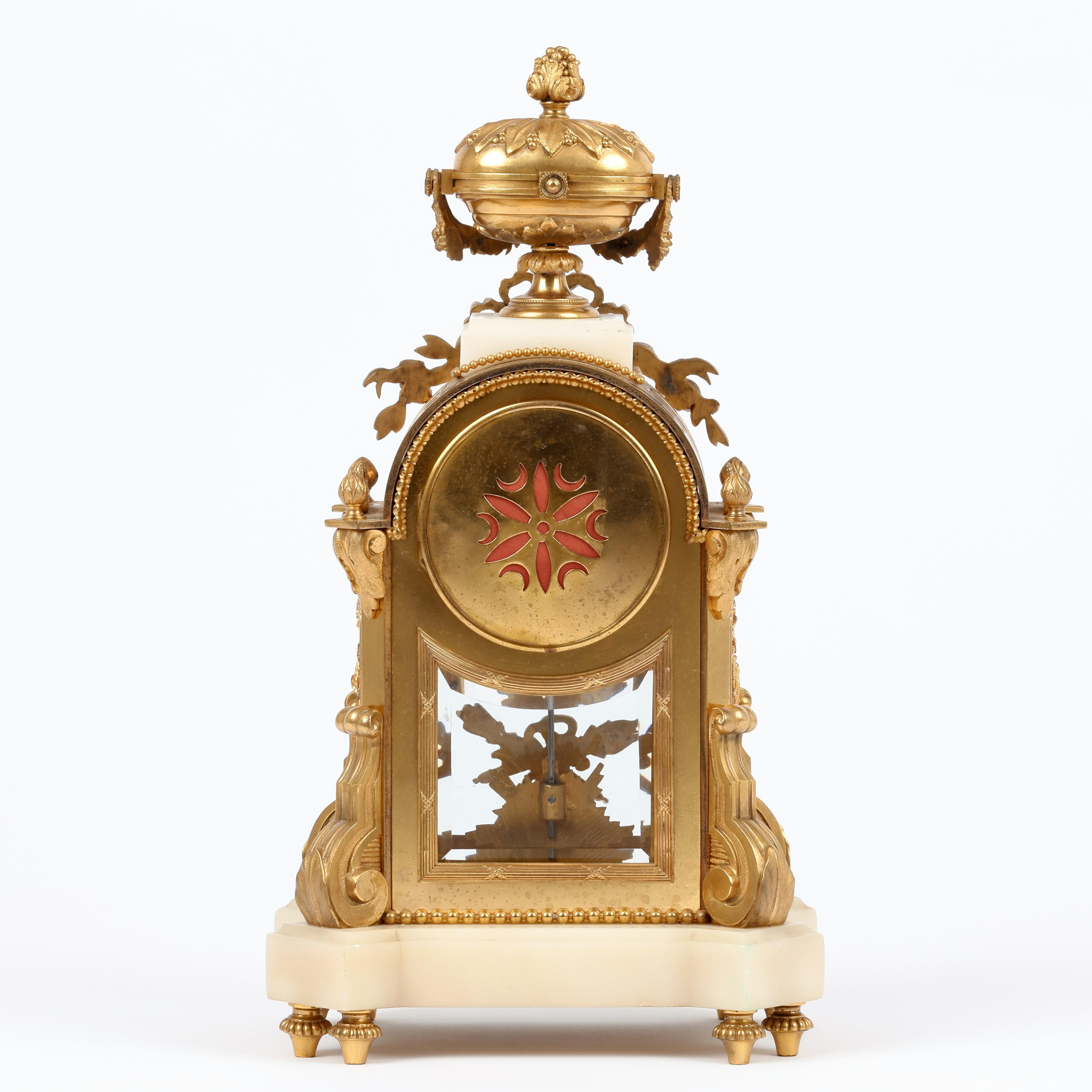 Louis XV French White Marble and Ormolu Mantel Clock For Sale