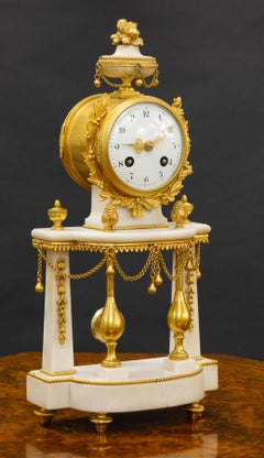 French White Marble and Ormolu Pillar Mantel Clock