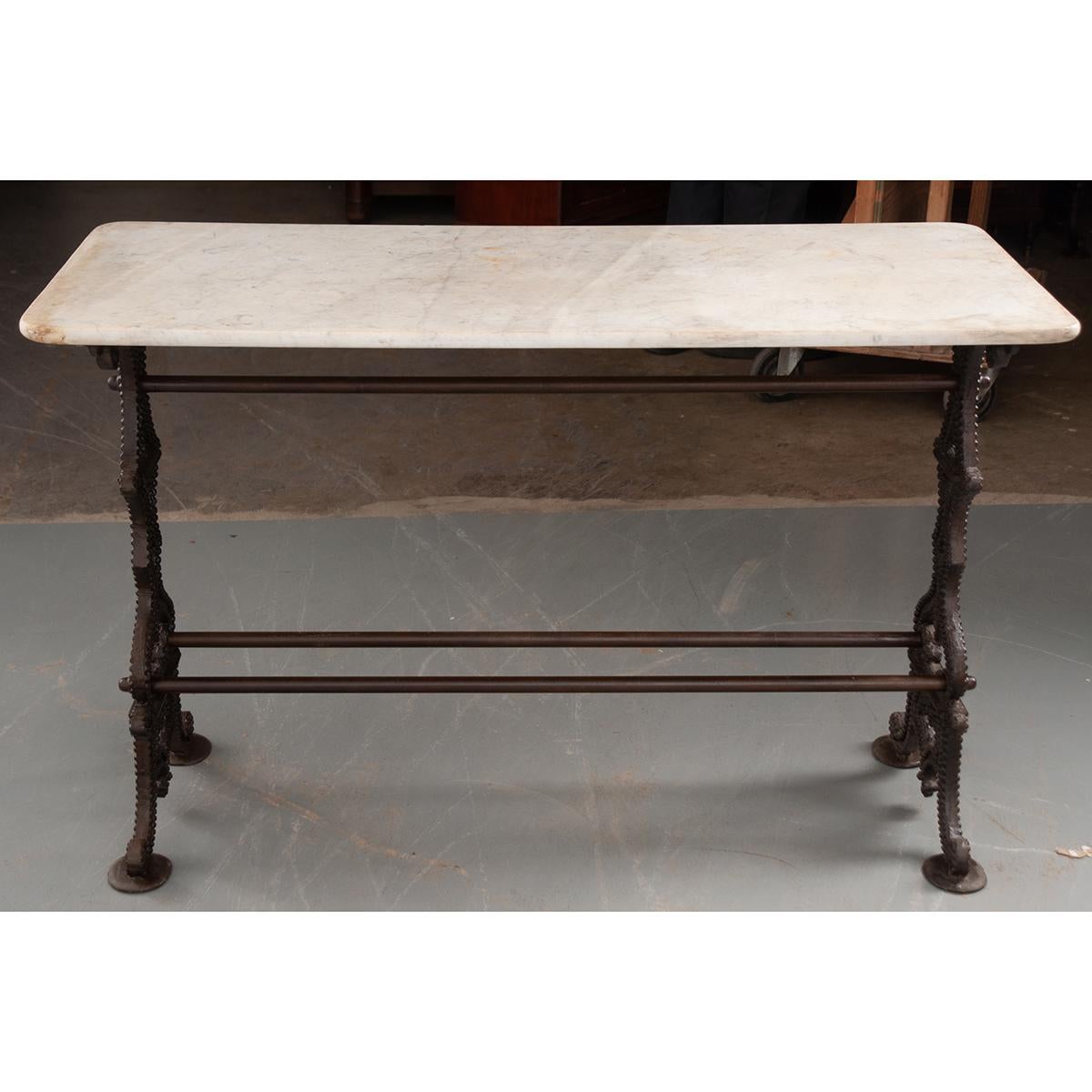 20th Century French White Marble Bistro Table