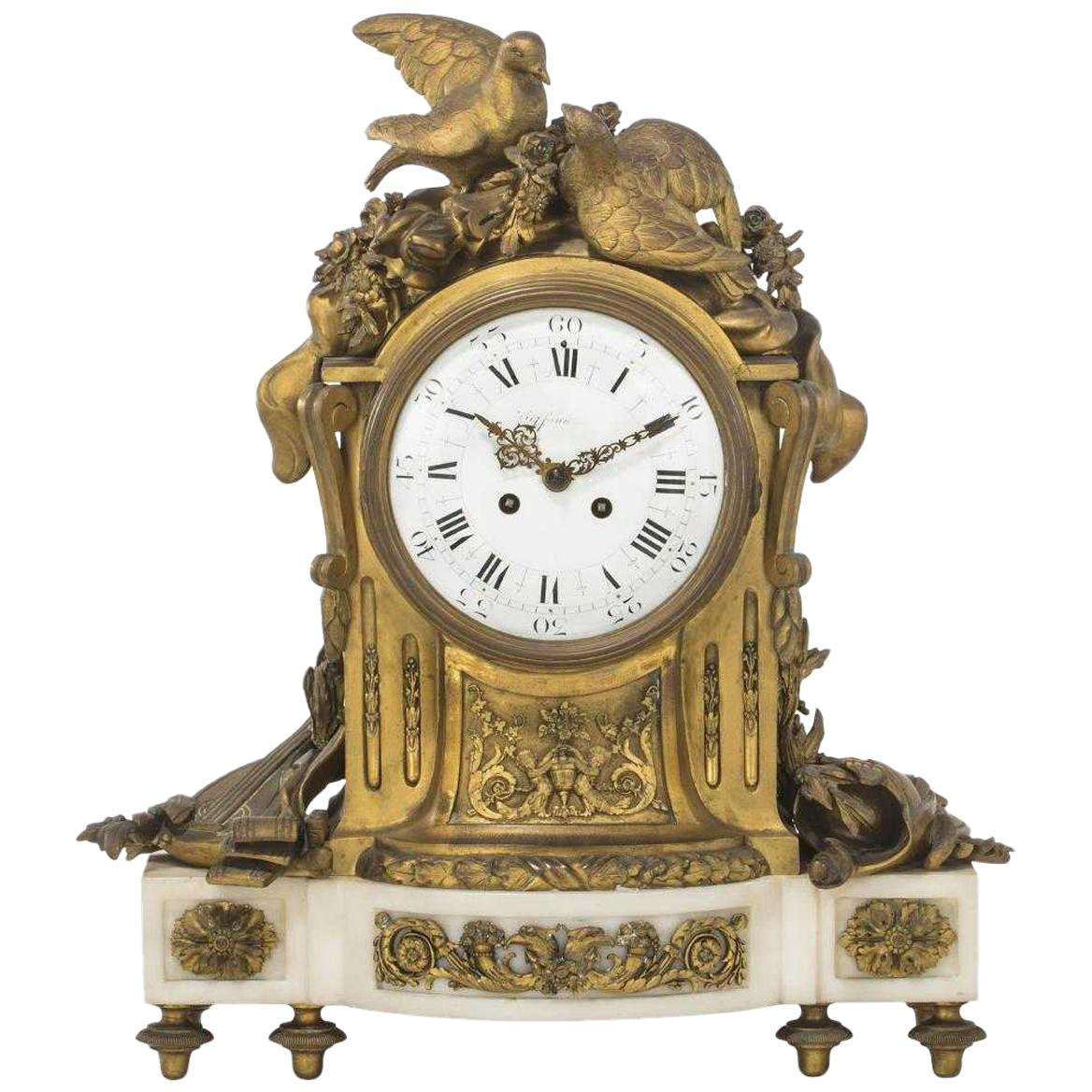 French White Marble Clock Retailed by Tiffany, 19th Century