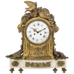 Antique French White Marble Clock Retailed by Tiffany, 19th Century