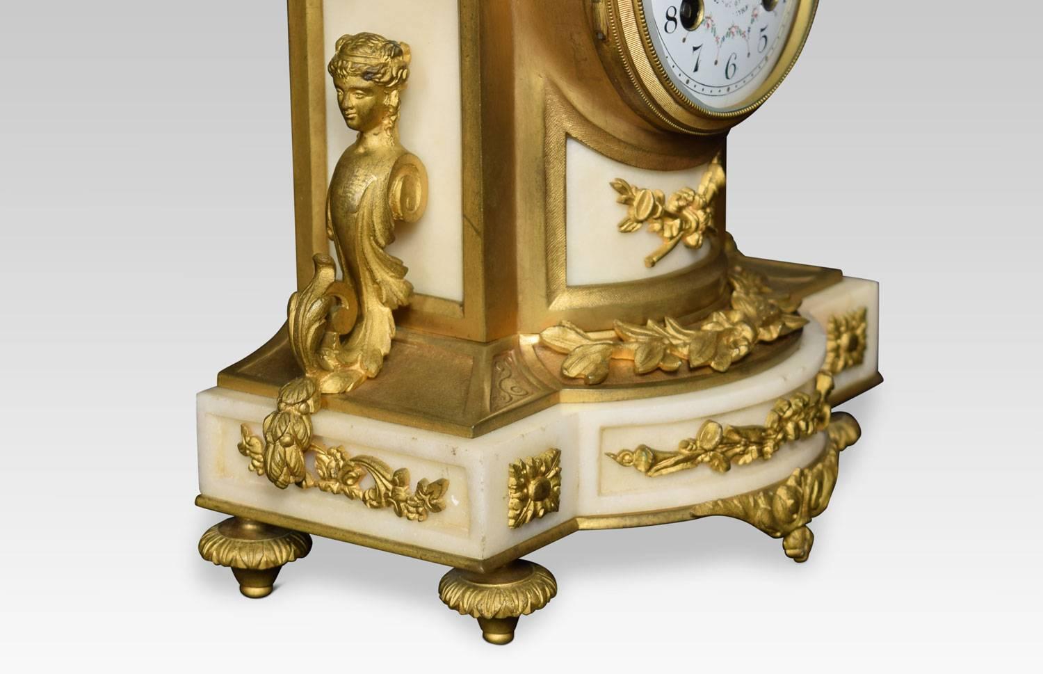 French White Marble Clock with Garnitures by H & F Paris 2