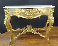 French White Marble Gilded wood Console in carved and gilded wood Napoleon III