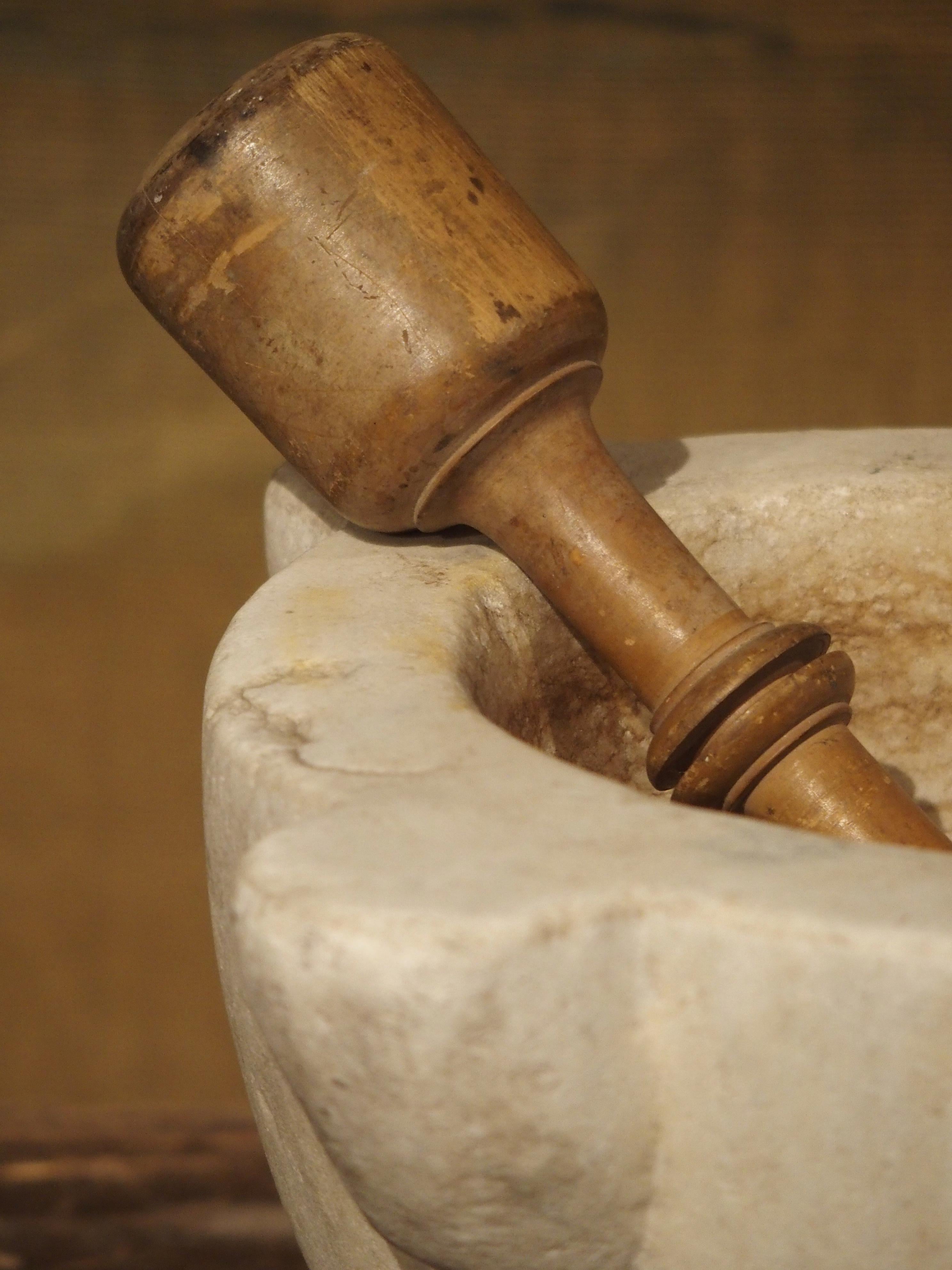 Hand-Carved French White Marble Mortar and Pestle, circa 1850