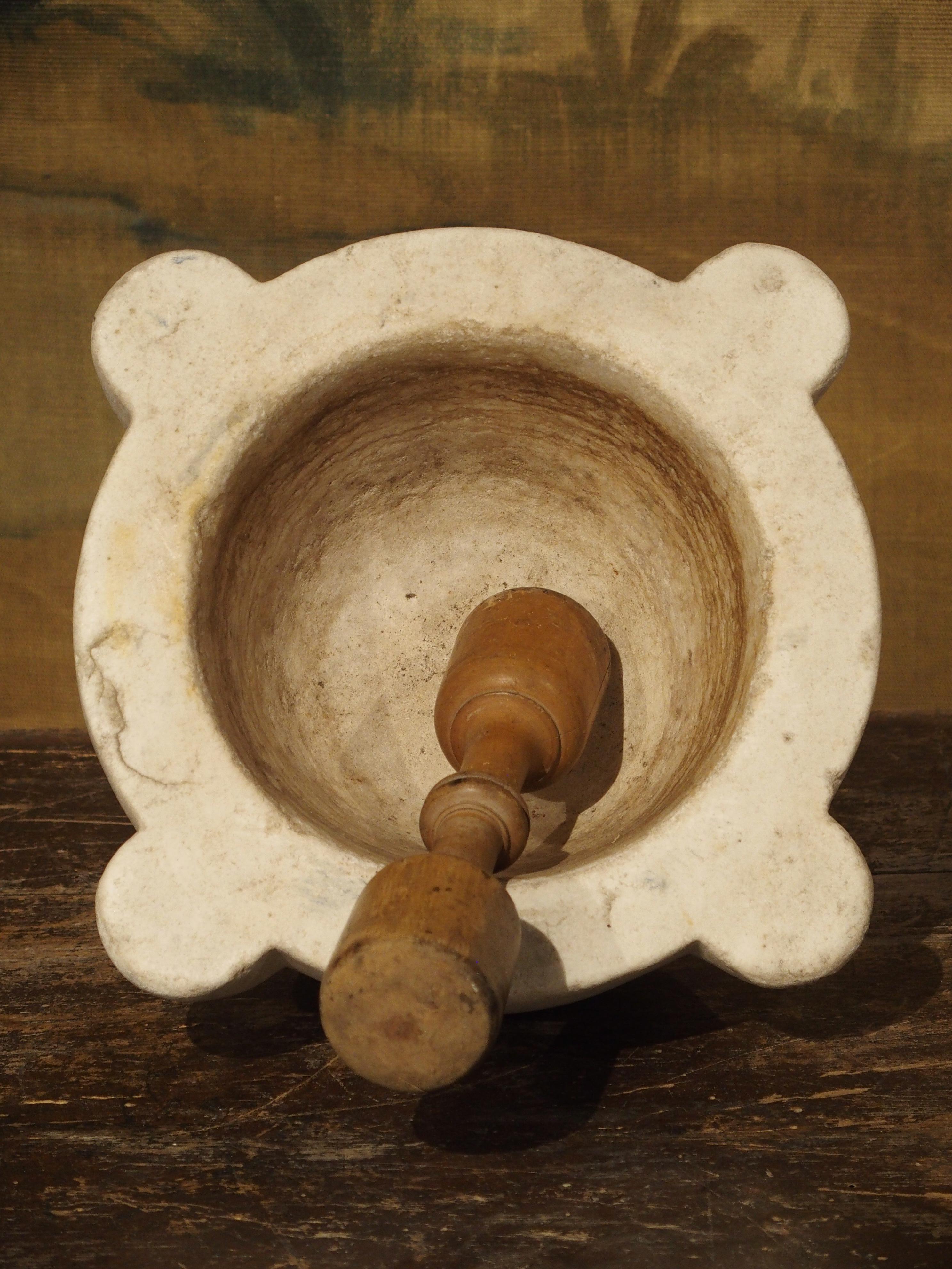 Stone French White Marble Mortar and Pestle, circa 1850