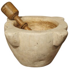 Antique French White Marble Mortar and Pestle, circa 1850