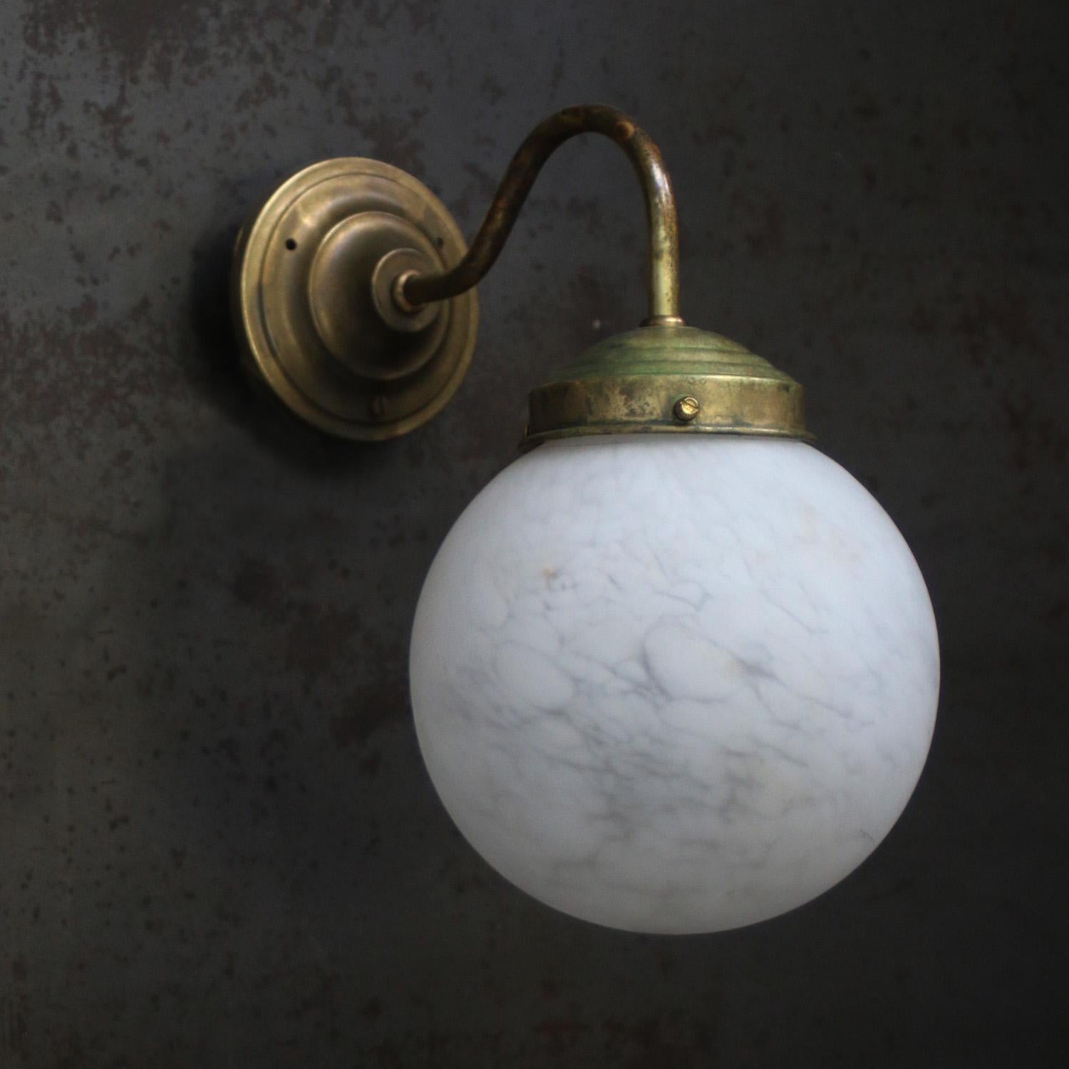 Industrial French White Marble Opaline Glass Brass Sconces Wall Lamps For Sale