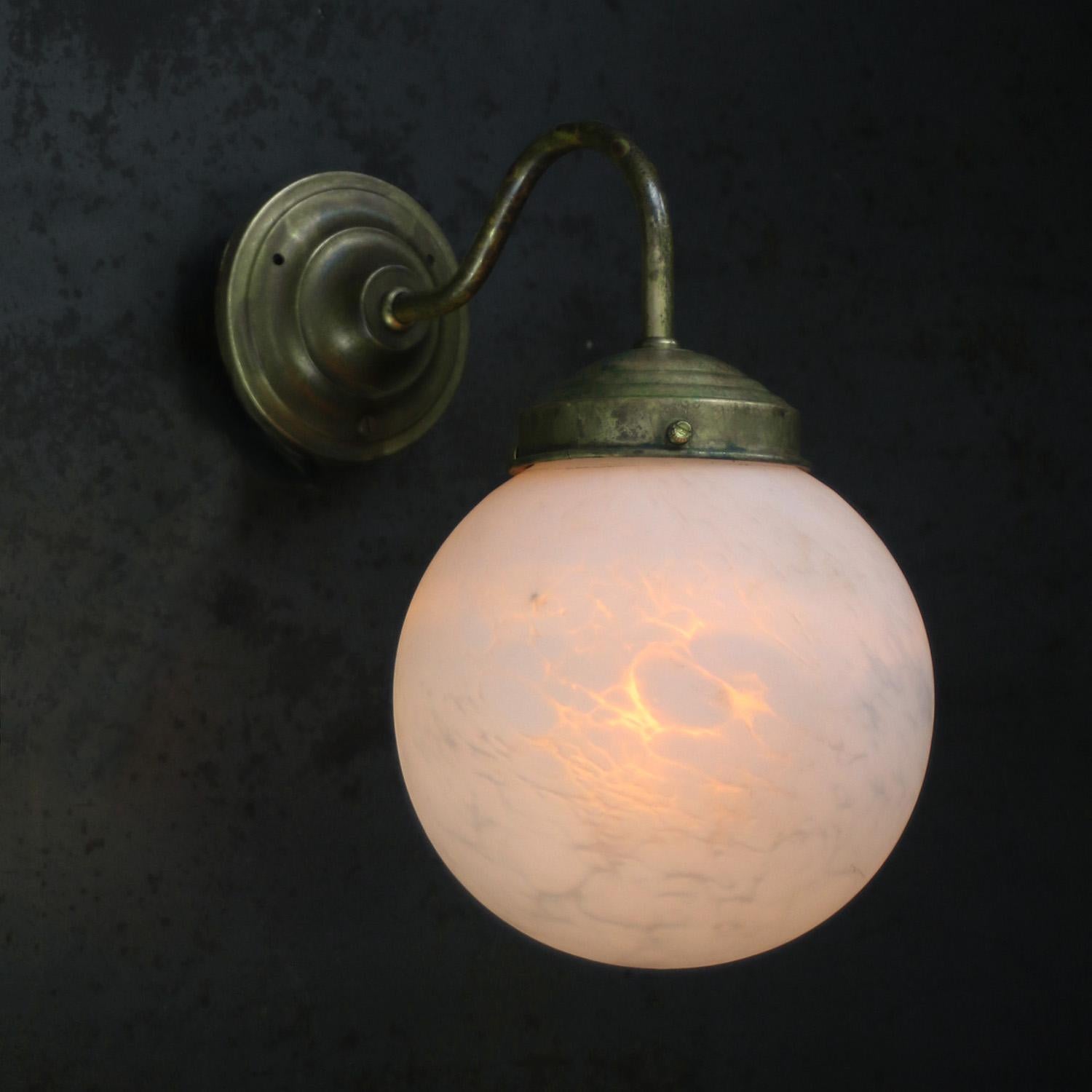 French White Marble Opaline Glass Brass Sconces Wall Lamps In Good Condition For Sale In Amsterdam, NL